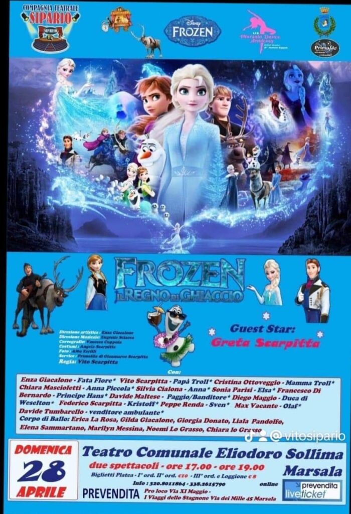 Marsala “Frozen – Il regno di ghiaccio” della compagnia Sipario domenica in scena al teatro “Sollima”
